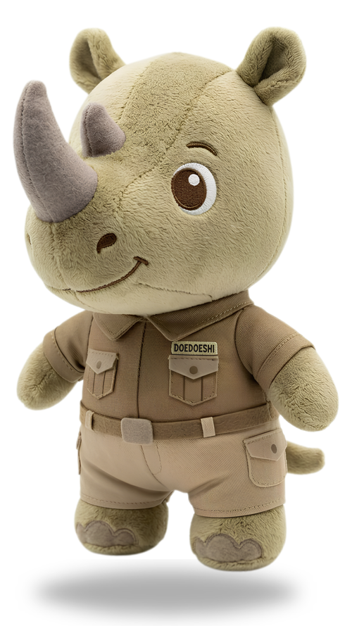 Kruger Van Swartrenoster Rhino Warrior 25cm collectible plush in tactical safari outfit